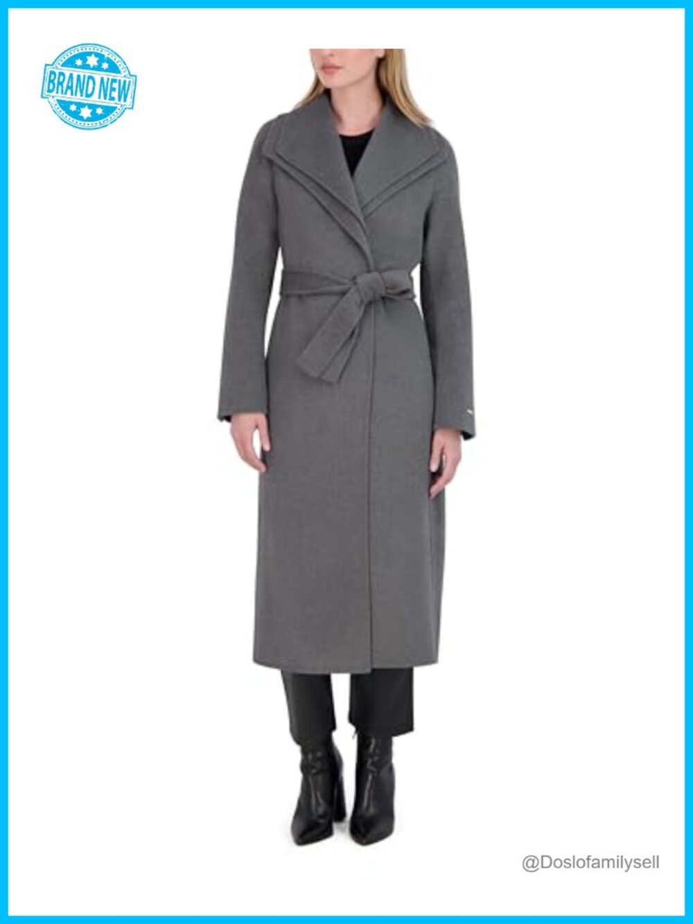 Slim Fit Double-Faced Wool Blend Wrap Coat with Tie Belt Long Notched Lapel